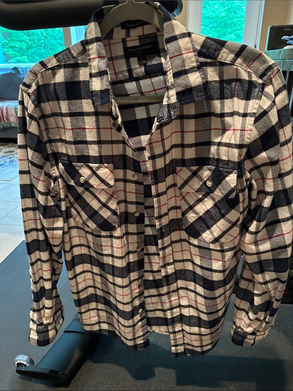 Banana Republic Navy/Black, White & Red Plaid Flannel Shirt